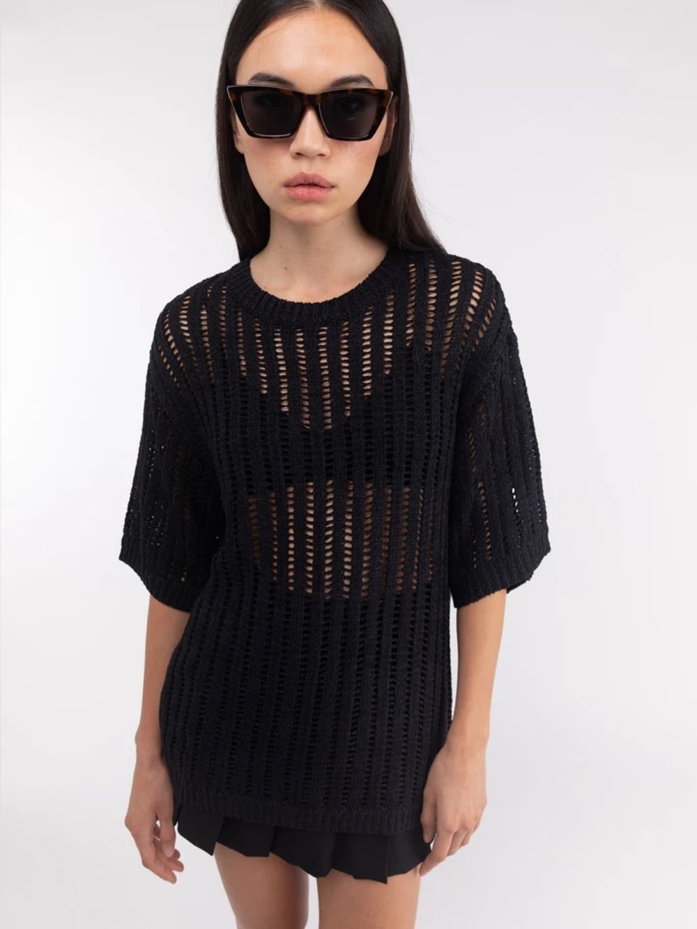 OAK + FORT Open Knit Womens Medium Sweater Black Whimsigoth Boho Grunge Punk
